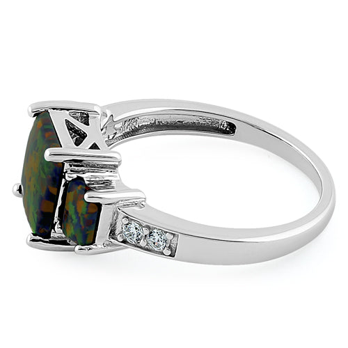 Sterling Silver Square Black Lab Opal CZ Ring