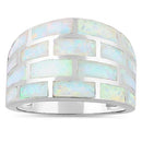 Sterling Silver Bricks White Lab Opal Ring