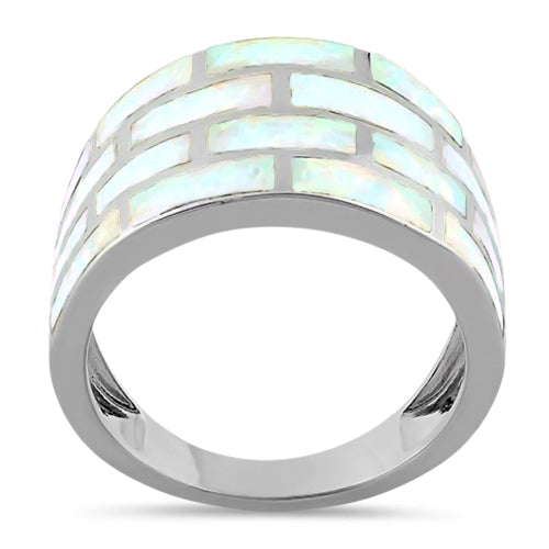 Sterling Silver Bricks White Lab Opal Ring