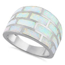 Sterling Silver Bricks White Lab Opal Ring