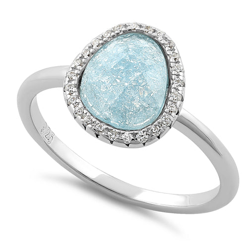 Sterling Silver Offset Oval Sky Blue Ice Galaxy CZ Ring