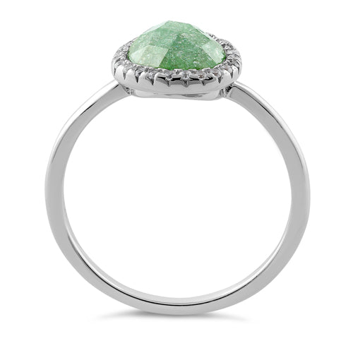 Sterling Silver Offset Oval Green Ice Galaxy CZ Ring