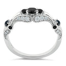 Sterling Silver Filigree Black CZ Ring