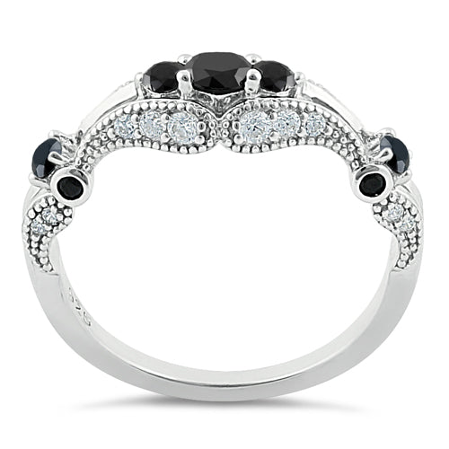 Sterling Silver Filigree Black CZ Ring