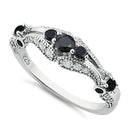 Sterling Silver Filigree Black CZ Ring