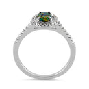Sterling Silver Green-Black Lab Opal and Clear CZ Oval Halo Ring
