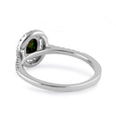 Sterling Silver Green-Black Lab Opal and Clear CZ Oval Halo Ring