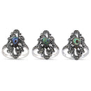 Sterling Silver Pear Shape Abalone Marcasite Ring