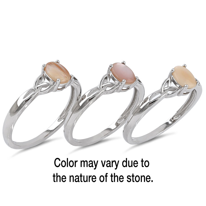 Sterling Silver Center Stone Charmed  Pink Mother of Pearl Ring