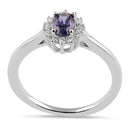 Sterling Silver Oval Blue Tanzanite Halo CZ Engagement Ring