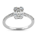 Sterling Silver Baguette Princess & Round Cut CZ Engagement Ring