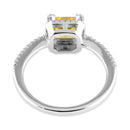 Sterling Silver Classic Princess Cut Halo Yellow CZ Ring