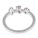 Sterling Silver Round Pear and Tapered Baguette Pink and Champagne CZ Ring