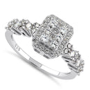 Sterling Silver Rectangle CZ Halo Cluster Ring