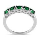 Sterling Silver Elegant Quintuple Oval Green CZ Ring