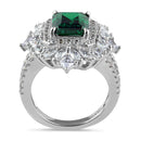Sterling Silver Large Emerald Green Vintage Floral CZ Ring
