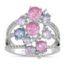 Sterling Silver Bulky Colorful Cluster CZ Ring
