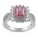 Sterling Silver Royal Pink Halo CZ Ring