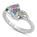 Sterling Silver Iridescent Rainbow Oval and Marquise CZ Ring