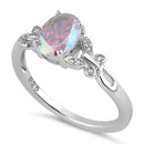 Sterling Silver Double Butterfly Iridescent Rainbow Center Stone CZ Ring