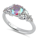 Sterling Silver Elegant Round Iridescent Rainbow CZ Ring