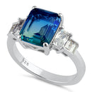 Sterling Silver Bicolor Blue Green Ombre CZ Ring