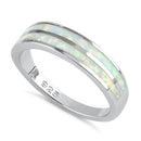 Sterling Silver White Lab Opal Stripes Band Ring