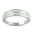 Sterling Silver White Lab Opal Stripes Band Ring