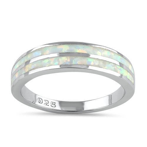 Sterling Silver White Lab Opal Stripes Band Ring