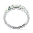 Sterling Silver White Lab Opal Stripes Band Ring
