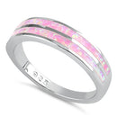 Sterling Silver Pink Lab Opal Stripes Band Ring
