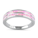 Sterling Silver Pink Lab Opal Stripes Band Ring