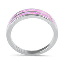 Sterling Silver Pink Lab Opal Stripes Band Ring