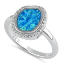 Sterling Silver Unique Blue Lab Opal Offset Halo CZ Ring