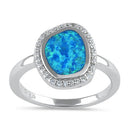 Sterling Silver Unique Blue Lab Opal Offset Halo CZ Ring