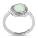 Sterling Silver Unique White Lab Opal Offset Halo CZ Ring