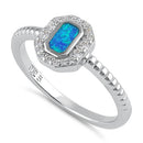 Sterling Silver Blue Lab Opal Octagon Halo CZ Ring