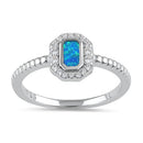 Sterling Silver Blue Lab Opal Octagon Halo CZ Ring