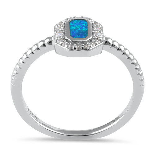Sterling Silver Blue Lab Opal Octagon Halo CZ Ring