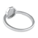 Sterling Silver White Lab Opal Octagon Halo Engagement CZ Ring