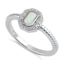 Sterling Silver White Lab Opal Octagon Halo Engagement CZ Ring