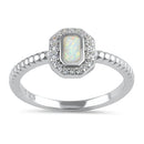Sterling Silver White Lab Opal Octagon Halo Engagement CZ Ring
