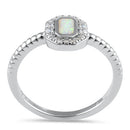 Sterling Silver White Lab Opal Octagon Halo Engagement CZ Ring