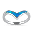 Sterling Silver Chevron V Blue Lab Opal Ring