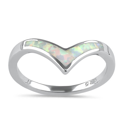Sterling Silver Chevron V White Lab Opal Ring