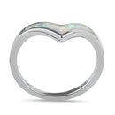 Sterling Silver Chevron V White Lab Opal Ring