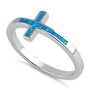 Sterling Silver Blue Lab Opal Cross Ring