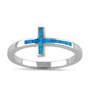 Sterling Silver Blue Lab Opal Cross Ring