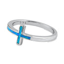 Sterling Silver Blue Lab Opal Cross Ring