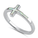 Sterling Silver White Lab Opal Cross Ring